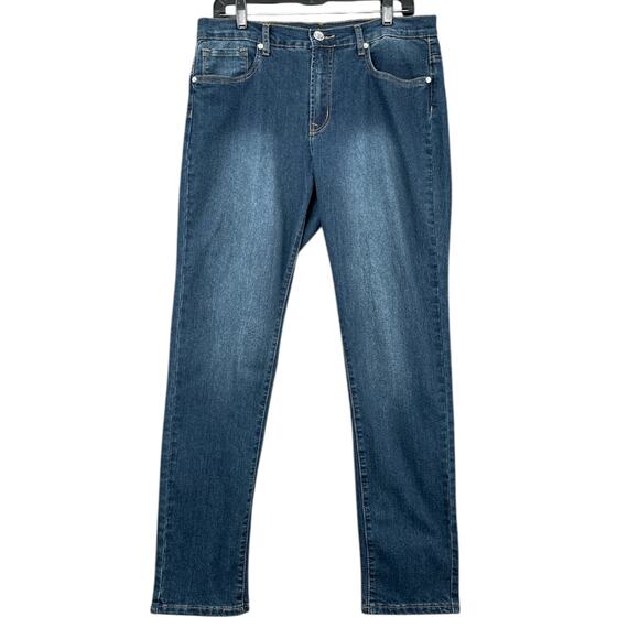 VENUS Blue‎ Denim Diamond Button Five Pocket Straight Leg Jeans Size US 14 - Picture 1 of 8